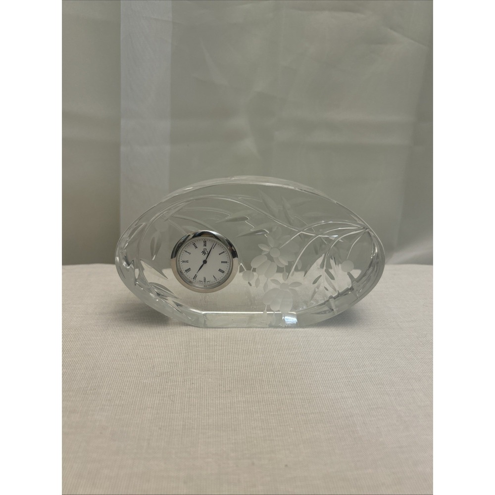 Royal Doulton Fine Lead Crystal Clock Czech Republic Flower Design